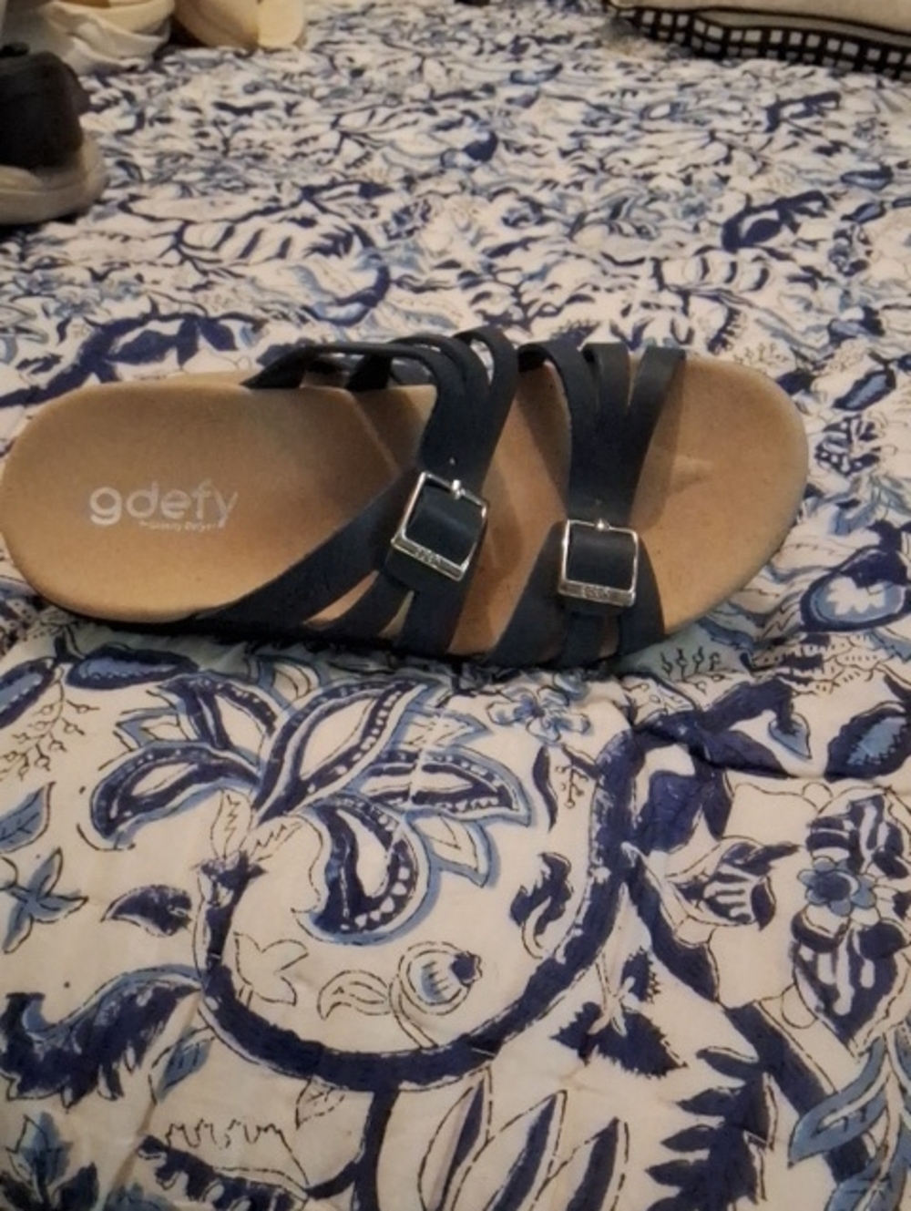 Gdefy Women's Navy Strappy Buckle Sandal